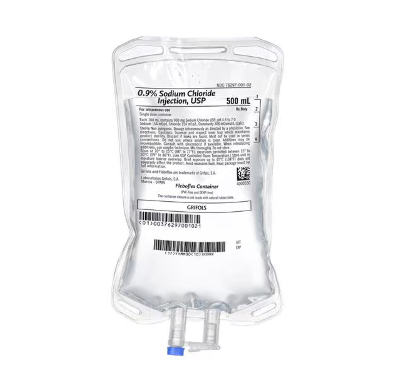 GRIFOLS 0.9% Sodium Chloride IV Solution Injection, FleboFlex 500 mL ($90 Delivered)
