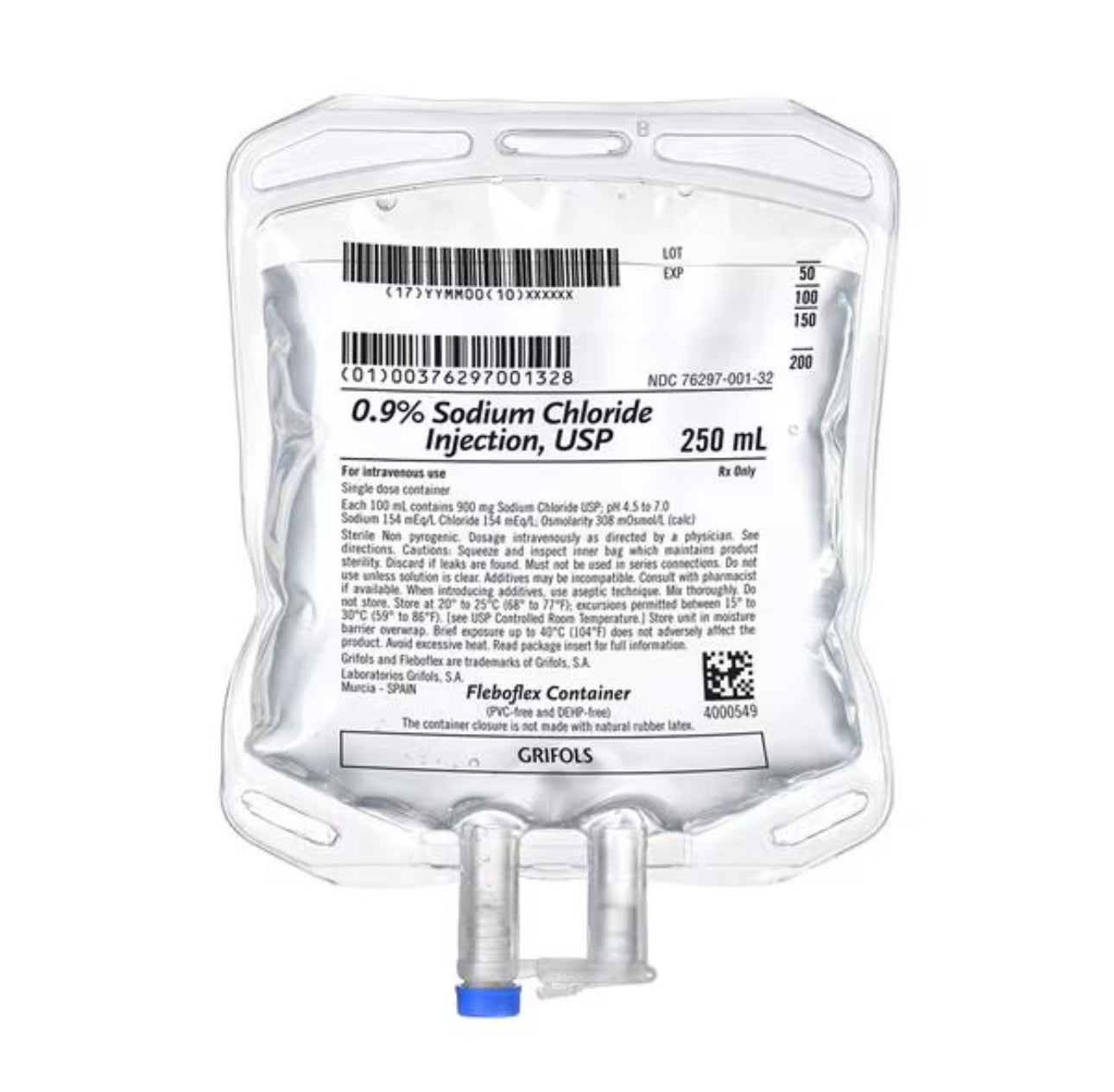 GRIFOLS 0.9% Sodium Chloride IV Solution Injection, FleboFlex 250 mL ($99 Delivered)