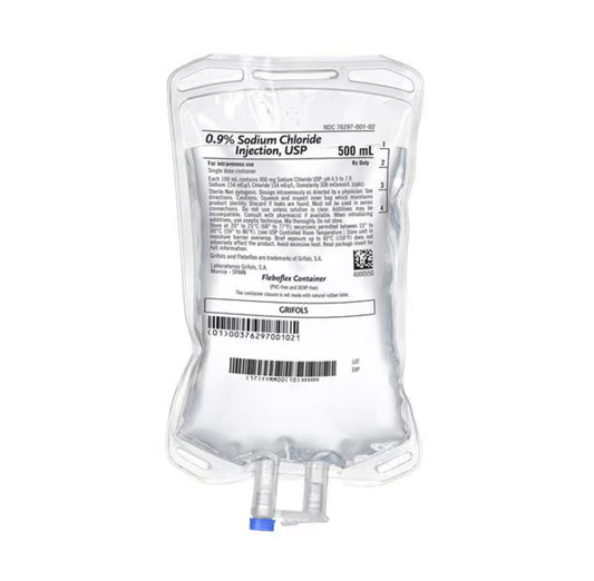 GRIFOLS 0.9% Sodium Chloride IV Solution Injection, FleboFlex 500 mL ($90 Delivered)