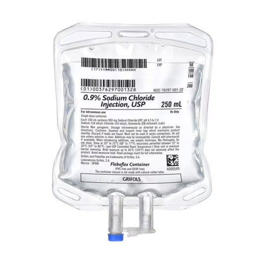 GRIFOLS 0.9% Sodium Chloride IV Solution Injection, FleboFlex 250 mL ($99 Delivered)